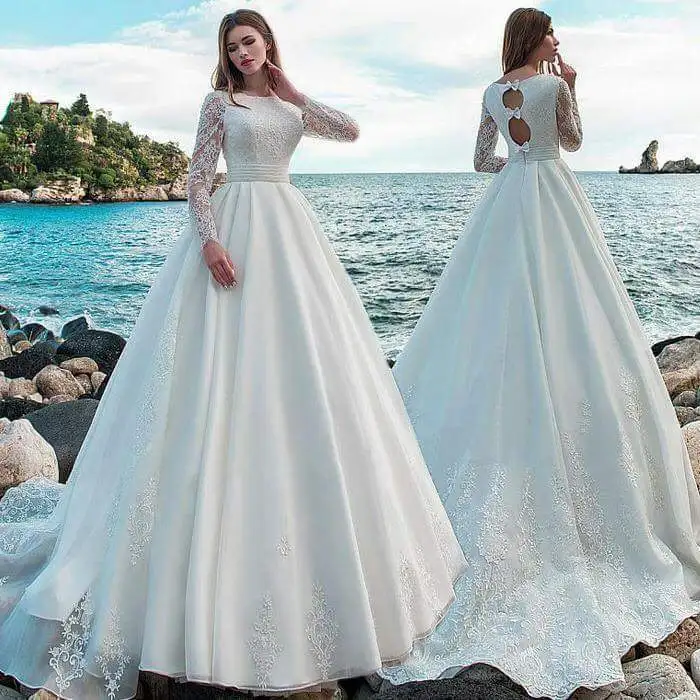 Backlakegirls Long Sleeves Tail Wedding Dress 2018 Wedding Dress A line