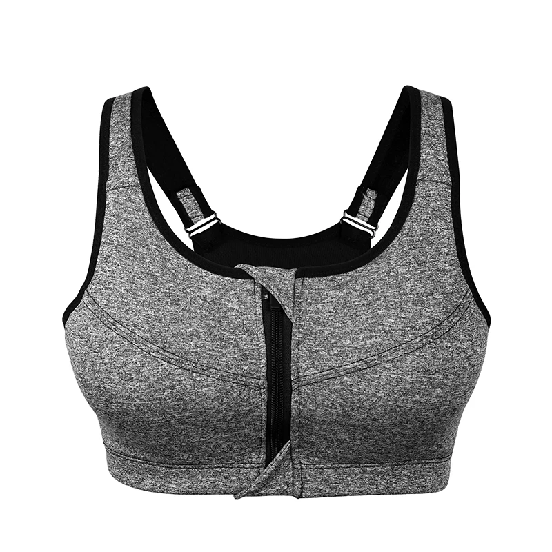WANAYOU 2XL-5XL Plus Size Sports Fitness Bras, Women Zipper Push Up Bras, Padded Wirefree Shockproof Yoga Vest Sports Tops
