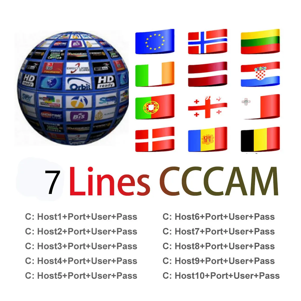 

1 Year line Europe 7 lines Card sharing Server Mgcam Oscam Cccams for VU Starsat Satellite TV Receiver via usb wifi