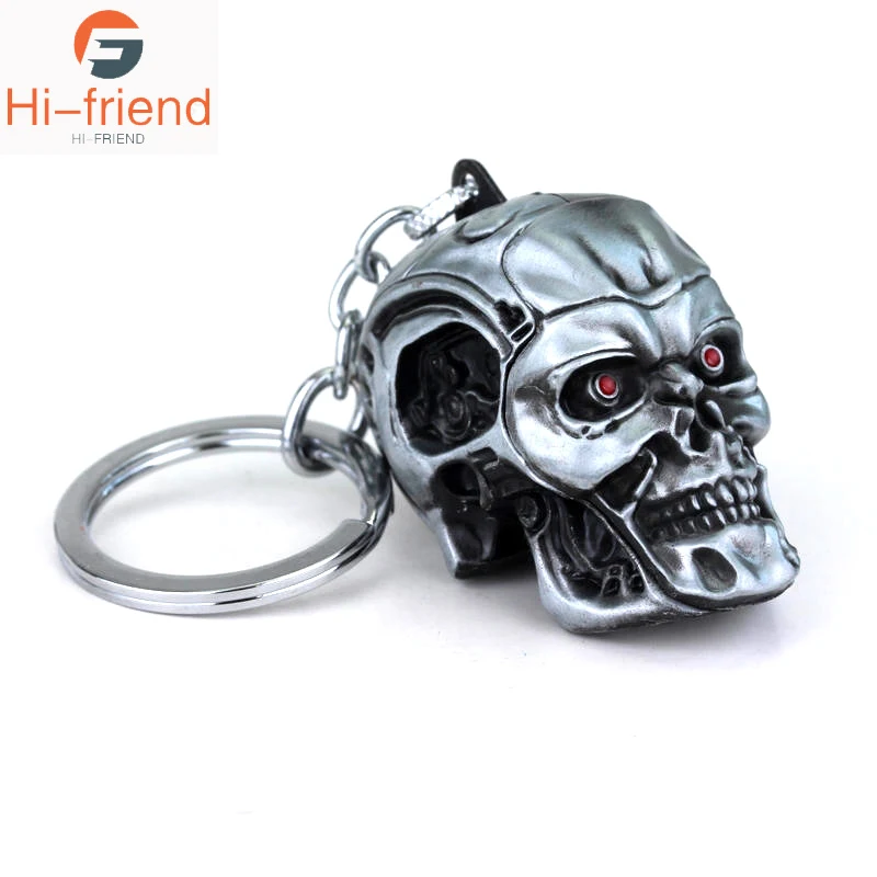 2019 Movie Terminator Keychain Cool Punk 3D Skull Head Shape Keychain Keyring Alloy Metal Terror Punisher Skull Key Rings Holder