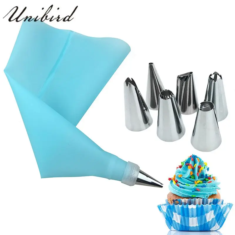 Unibird 8Pcs/Set Stainless Steel Pastry Nozzles for Cream with Pastry Bag Decorating Cake Icing Piping Confectionery Baking Tool
