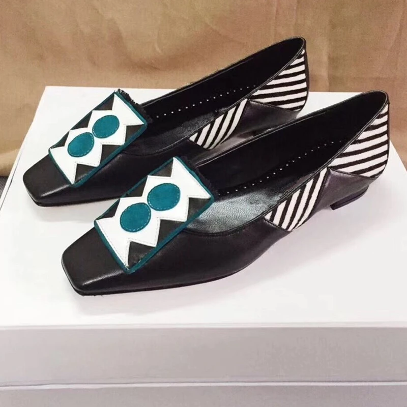 

New Mixed Color Women Casual Shoes Cute Graffiti Squre Toe Slip On Flats Shoes Runway Party Dress Shoes Woman zapatos de mujer