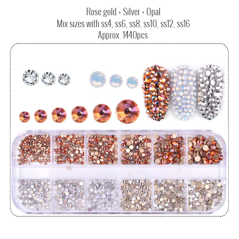 1440 шт Разноцветные кристаллы для ногтей AB Стразы для ногтей 3D украшения для дизайна ногтей розовое золото серебро плоская задняя сторона дизайн ногтей DIY