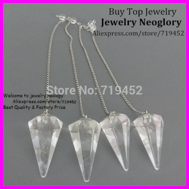 

10PCS Clear Quartz Pendulum Crystal Quartz Pendant with Chain Powerful Healing Point Chakra Reiki Pendant Pendulum for Dowsing