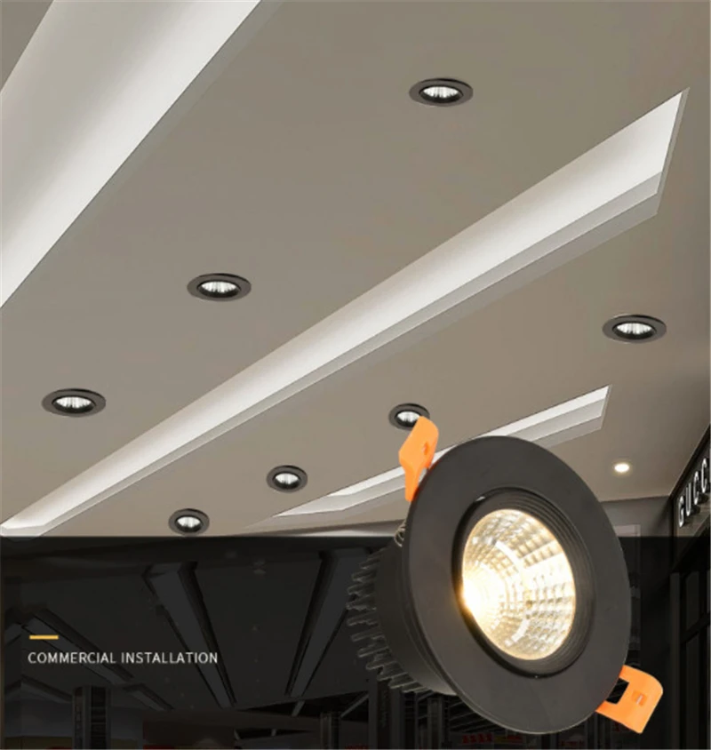 Светодиодный потолочный светильник черный Корпус встраиваемые светильники с драйвером cob лампочка дневного света 6500 к теплый белый 3000 4000 AC