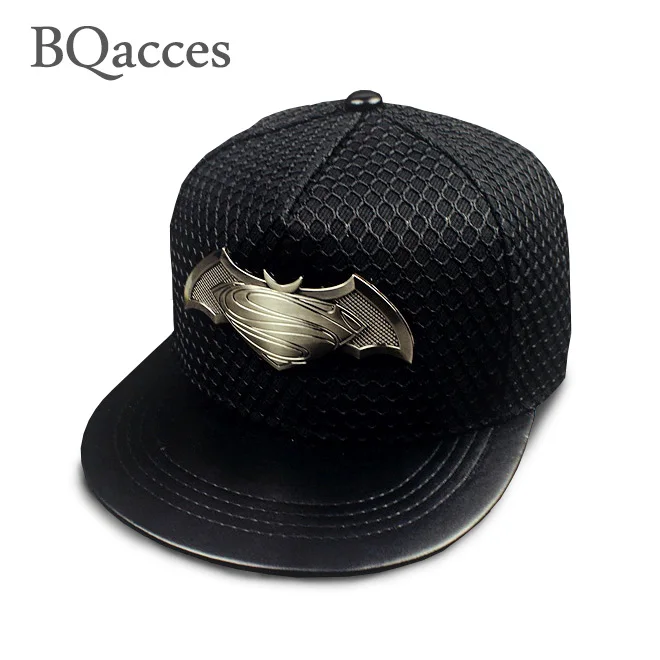 

BQacces new fashion men's snapback hip hop cap flat hat metal supermen logo adjustable baseball cap lady unisex summer sun hat