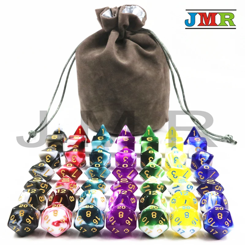 Best Price 7 Sets of Transparent Mix Opaque Color Polyhedron Rpg Dnd Gaming Dice with A High Quality Portable Bag for Game|Кубики| |