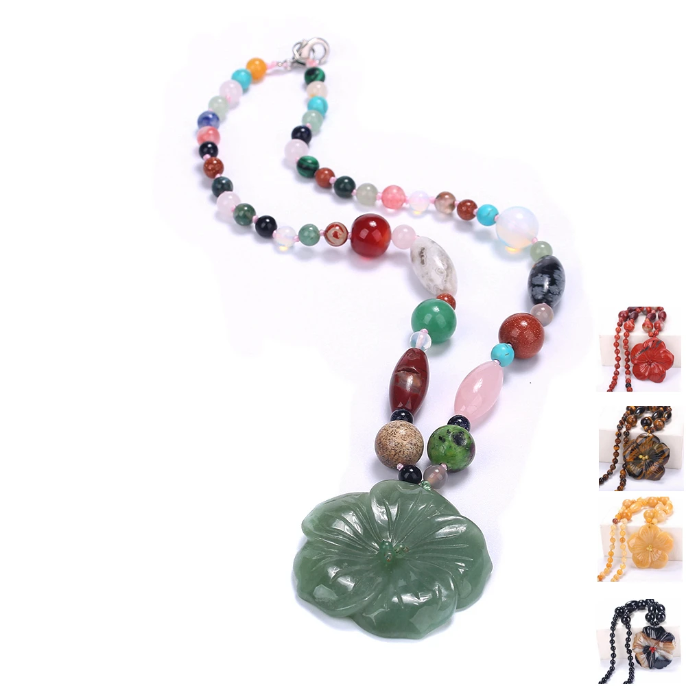 Free Shipping Fashion Bohemian Jewelry Natural Stone Flower Crystal Knotted Matching Drop Pendant Necklaces For Women Gift | Украшения и