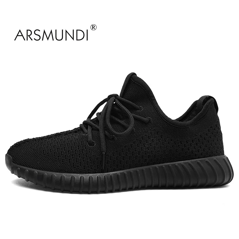 ARSMUNDI/оригинальные мужские кроссовки, TX-8715, с круглым носком, Yeezy, обувь для мужчин, дышащие спортивные мужские белые кроссовки из сетчатого материала - Цвет: Black