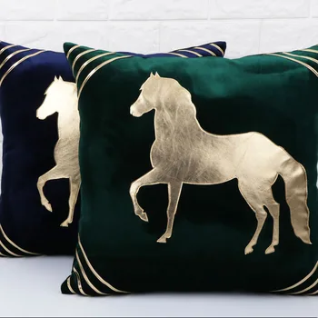 

45x45cm Green/ blue velvet gold horse cushion cover pillowcase waist pillow covers