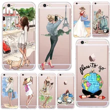 A Girl Summer Outing Travel Relax Beach Transparent Soft Silicone Cases For Apple iPhone 5 5S SE 6 6S Plus 7 Plus Phone Case