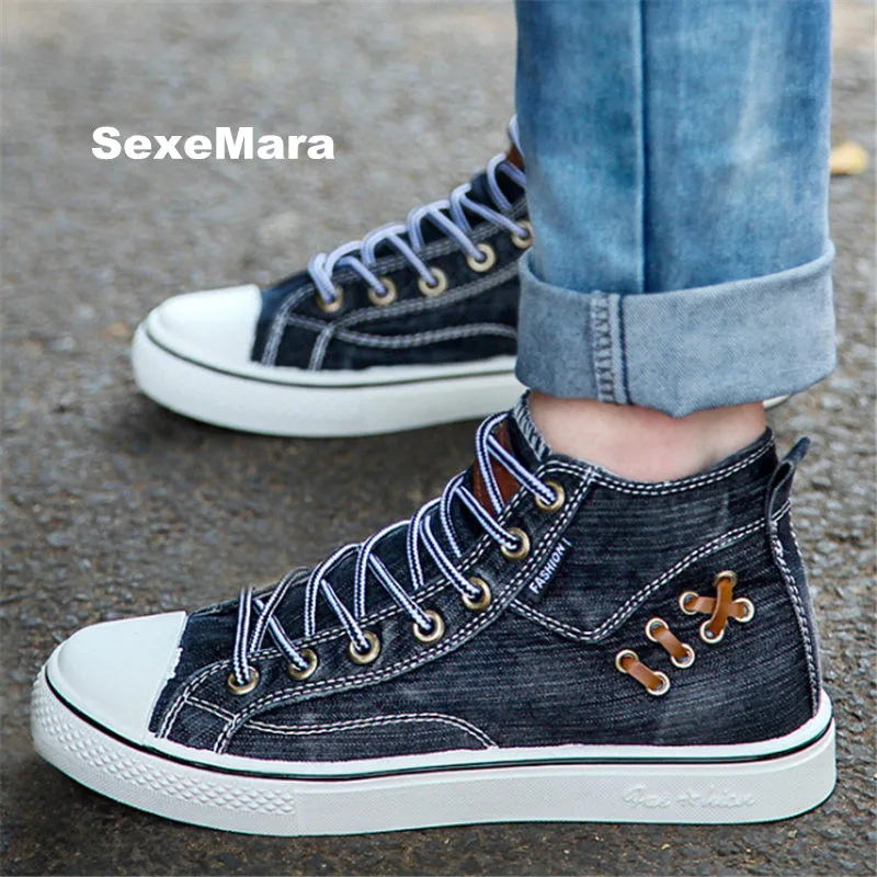 Download New Couples High top Denim fabric canvas shoes Sneakers ...