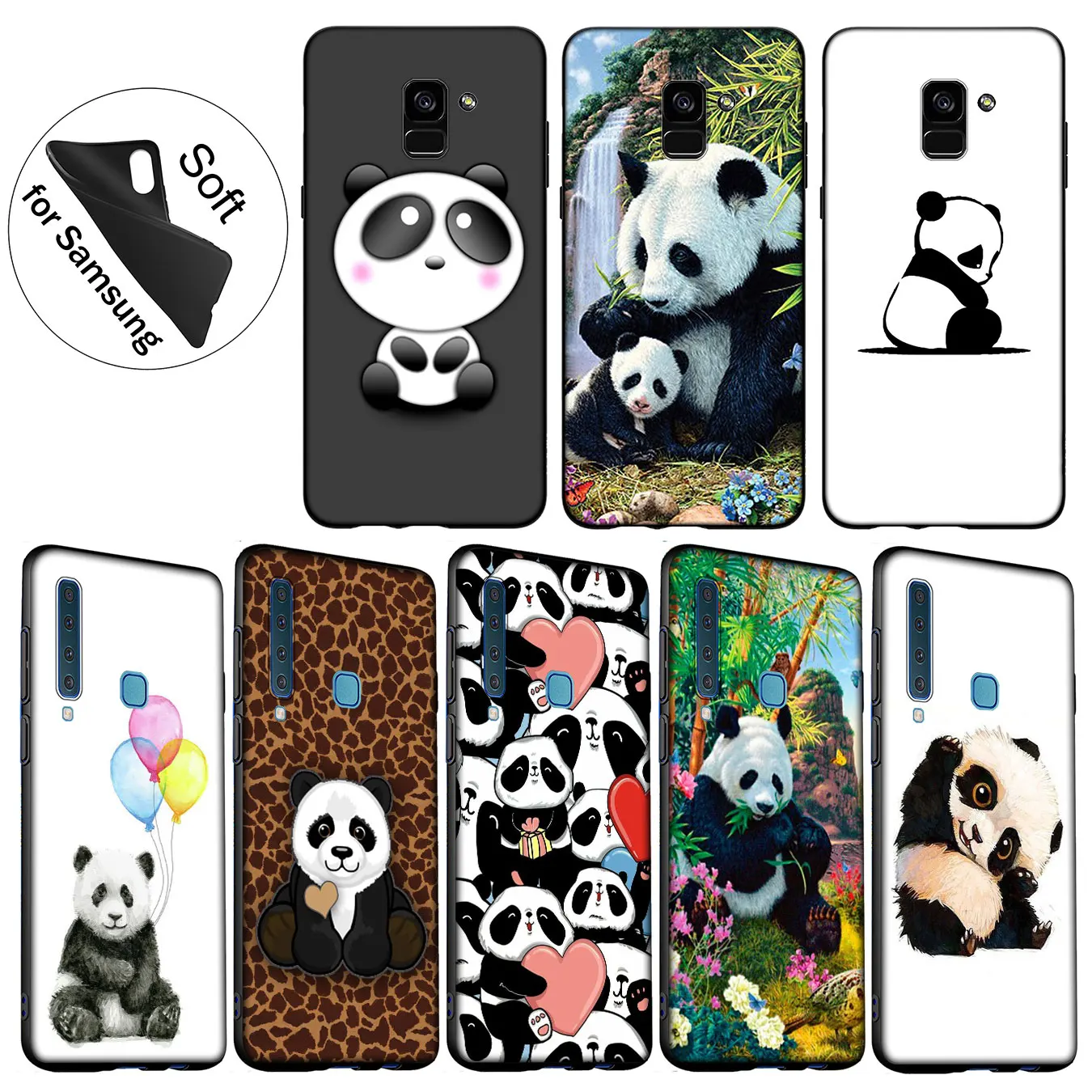 IYICAO cute panda Novelty Soft Silicone Case for Samsung Galaxy A6 A9 A8 A7 2018 A3 A5 2016 2017 Note 9 8 10 Plus Lite |