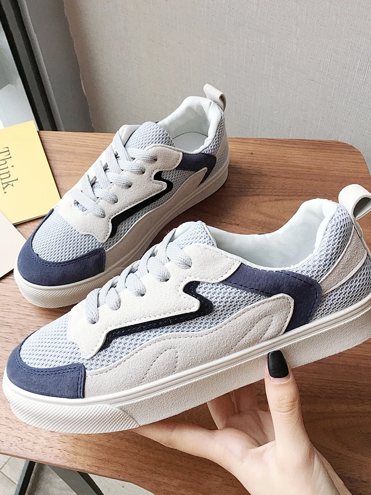 

2019 spring women's shoes flat shoes mesh tie comfortable student casual shoes non-slip flat shoes.