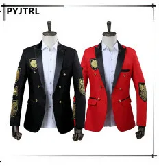 PYJTRL мужской классический дворцовый Блейзер Masculino красный белый черный вышивка сценический певец Свадебный костюм куртка с цветочным воротником рукав