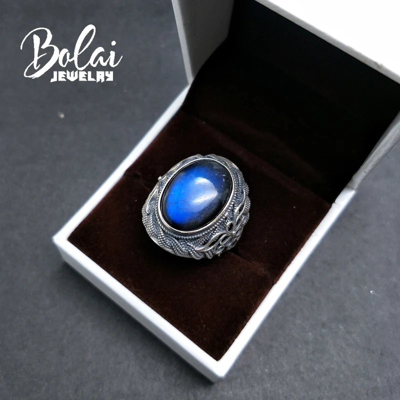 Bolaijewelry Настоящее стерлингового серебра 925 натуральный Лабрадорит oval13 * мм 18