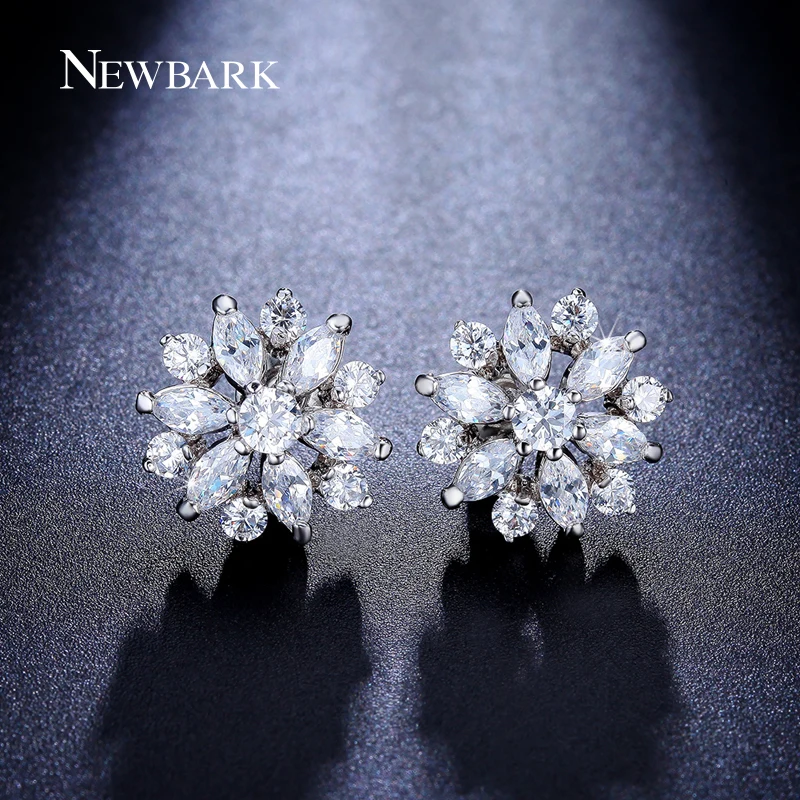 NEWBARK Silver Color AAA Cubic Zirconia Stud Earrings Fashionable Flower Earring for Women Jewelry Gift Brincos | Украшения и