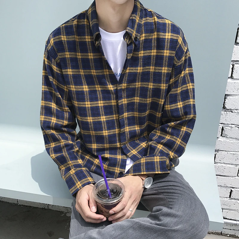 

2018 new Male Grid Long Sleeve Lattice Shirt men camisa casual dress clothing Free shipping