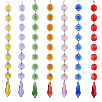

H&D 8pcs Mult-color 55mm Crystal Chandelier Icicle Prisms Chains Lamp Hanging Stained Glass Window Suncatcher Home Wedding Decor