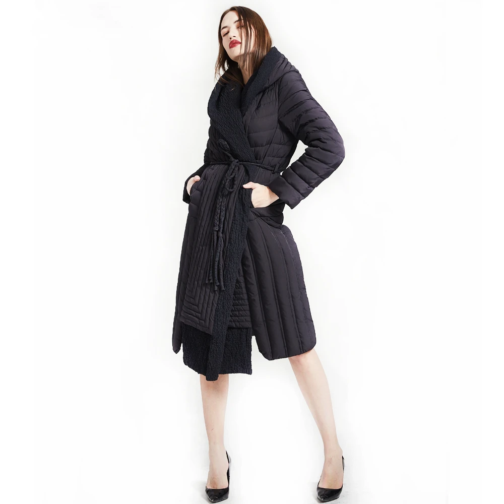 Femmes Cardigan D'hiver Chaud Femme Épais Vêtements Parka Capuche Avec Manteaux De Black Red wine Veste À Ceinture Casual Duvet Blanc Canard Doudoune Longue xT8IIY