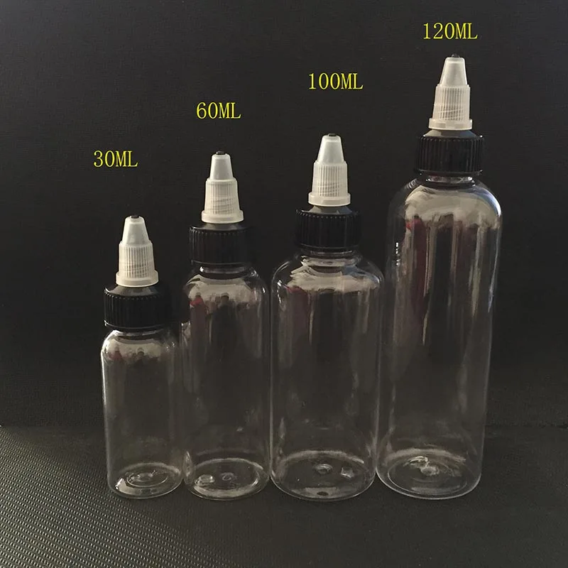 50pcs Empty Twist off Cap Bottle 30ml 60ml 100ml 120ml PET Dropper Bottles With Twist off Cap For E Liquid vape juice