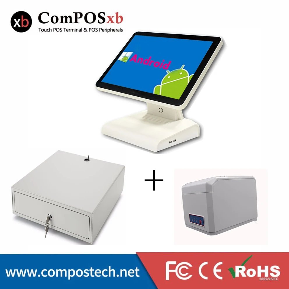 

Pure white 15 inch android pos touch screen system all in one /capacitive screen with pos printer and cash drawer