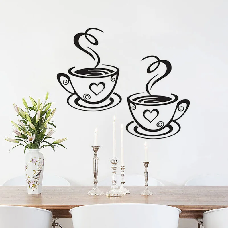 DCTOP Double Coffee Cups Vinyl Wall Stickers Art Wall Decals Adhesive Stickers On The Kitchen