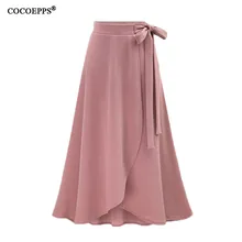 COCOEPPS летние длинные юбки для женщин стрейч Высокая талия сплошной шифон юбка с бантом Повседневная плиссированная макси юбка 5XL 6XL уличная одежда