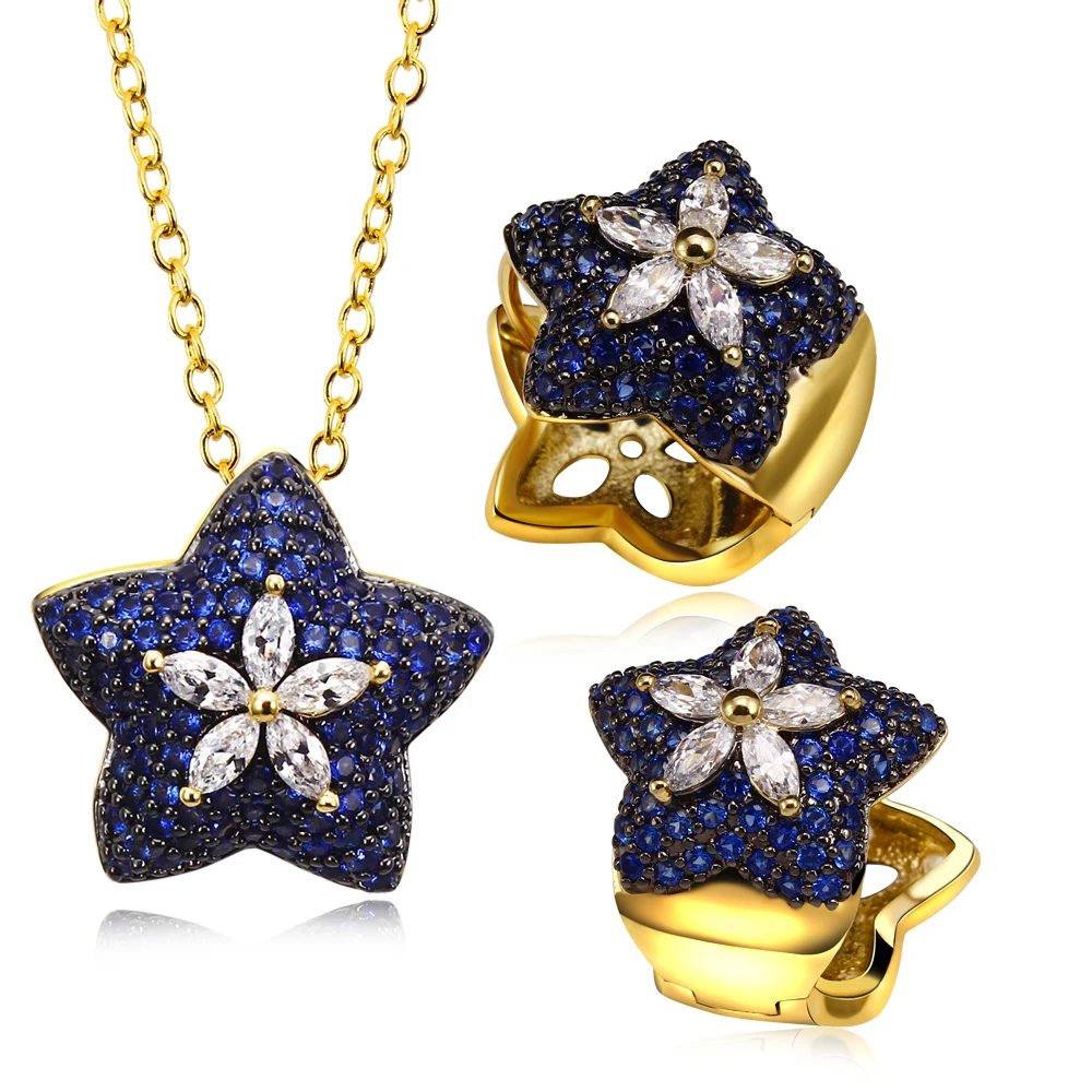 

Party accessories blue star women Jewelry Sets with Cubic zircon 2pcs jewelry sets ( necklace & earring ) Free shipment