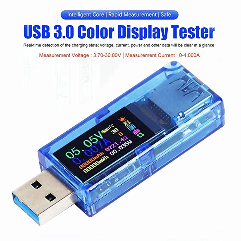 USB 3.0 Tester USB Charger Power Meter 3.7-30V 0-4A Voltage Tester Multimeter Current Meter Color Display Voltmeter Ammeter Test