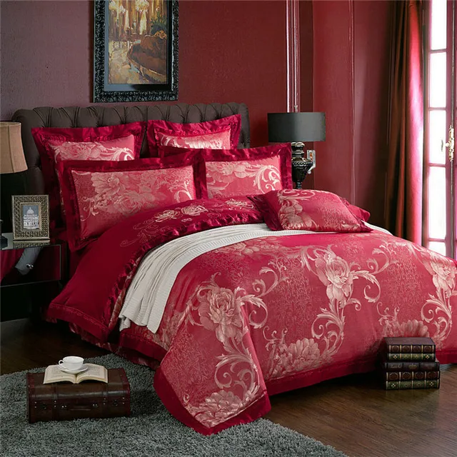 Buy 6PC luxury chinese silk duvet cover set dark blue and grey jacquard and