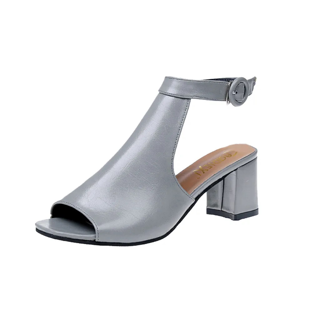 Clothing - Ankle High Heel Block Open Toe Shoes