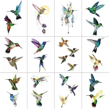 

HXMAN 12 PCS Bird Hummingbird Temporary Tattoo Sticker for Women Men Body Art Adults Waterproof Hand Fake Tatoo 9.8X6cm W12-24