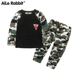 AiLe Rabbit/Весна комплект одежды для мальчиков и девочек модные камуфляжные спортивные для отдыха Комплект Детская Футболка с рукавами + брюки