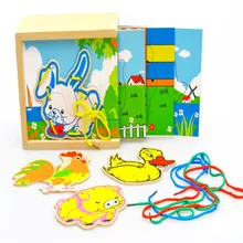 Новая деревянная игрушка животное puzle нарезание веревка игрушка-пазл для малышей игрушка