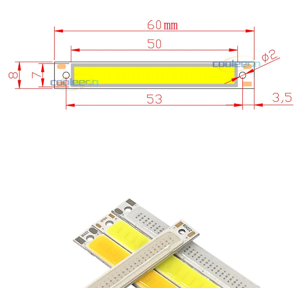 60x8 мм 2 в 3 в светодиодный светильник COB полоса 3,7 в чип на плате 60 мм Теплый Холодный белый синий красный цвет 1 Вт 3W светодиодный светильник для COB рабочих ламп DIY