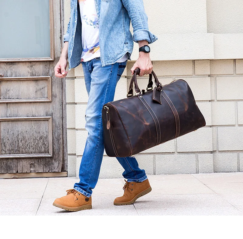 

MAHEU Vintage Genuine Leather Travel bag for Men Crazy Horse Leather Travel Duffle Large Shoulder Bag Cowhide Bag Weekend Bag