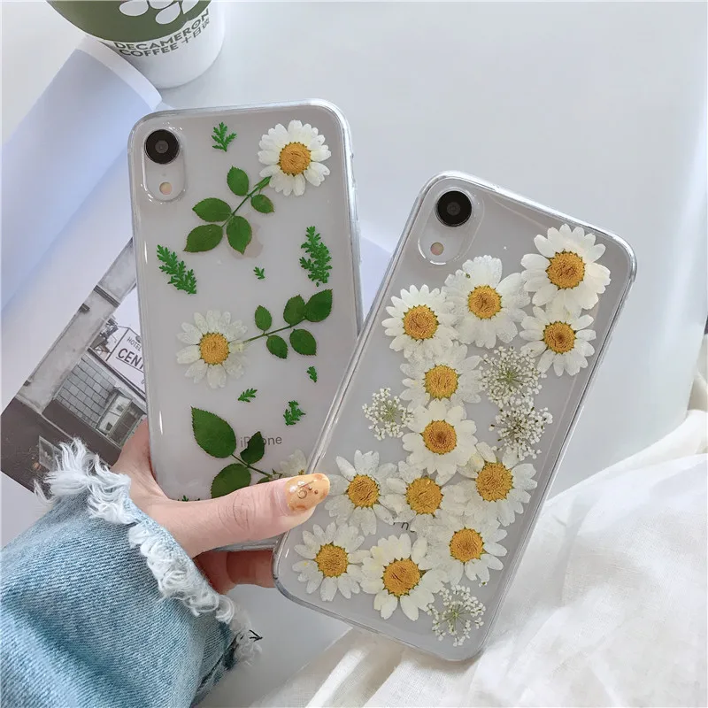 

New Chrysanthemum Epoxy Dry Flower Case Phone Case For iphone 6 6S 8 7 X Plus XR XS Max Cover Stylish Clear Soft TPU Coque Capa
