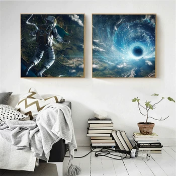 

Astronauts and Earth Black Holes Posters and Prints Cartoon Picture for Bedroom Home Wall Decor Modern Artwork Wall Art Dropship