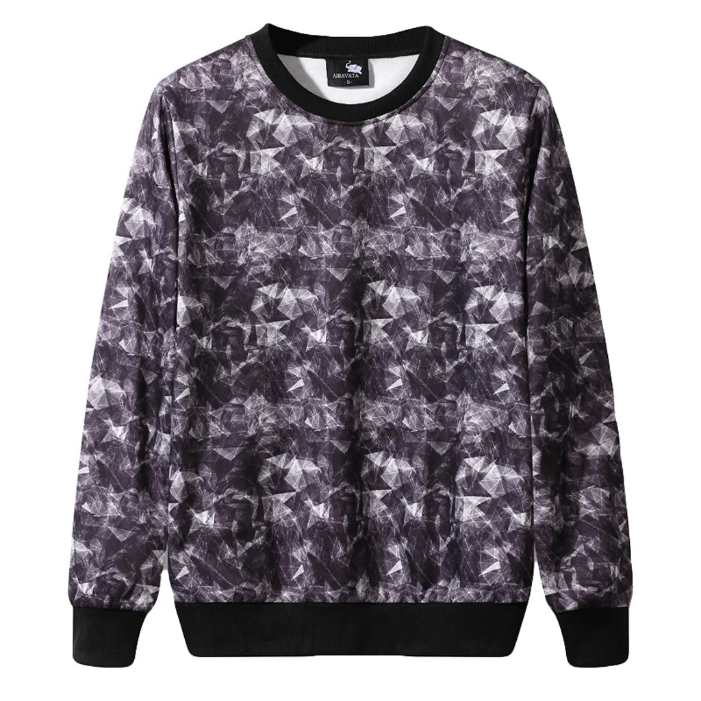 

Mens Winter Autumn Cotton Top Fashion Clothing Geometry Gradual Change Printing O-Neck Long Sleeves Men Sweatshirt Top New 2019