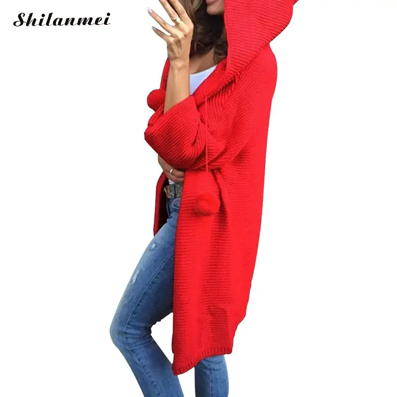 Корейский женский длинный кардиган пальто сиамская кепка дизайн свитер куртка Милая девочка повседневное вязаное свободное Кардиган