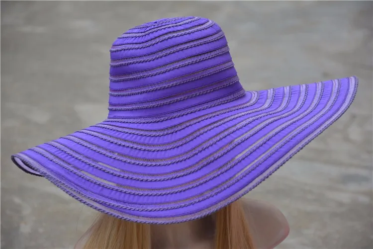 Кентукки Дерби шляпа Летняя мода леди шляпа от солнца пляжная кепка затенение полиэстер с широкими полями Твердые Шляпы в полоску женские шляпы от солнца A269
