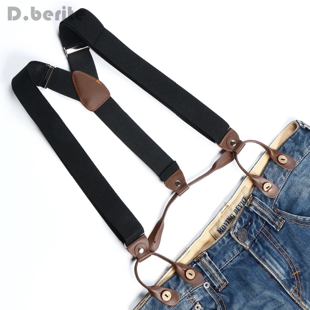Braces Unisex Suspender Adjustable PU Leather Button Adult Braces Plain