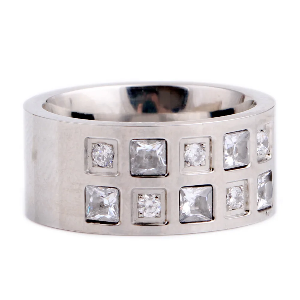 Женское Обручальное кольцо 10 мм из полированной нержавеющей стали с камнями из циркона