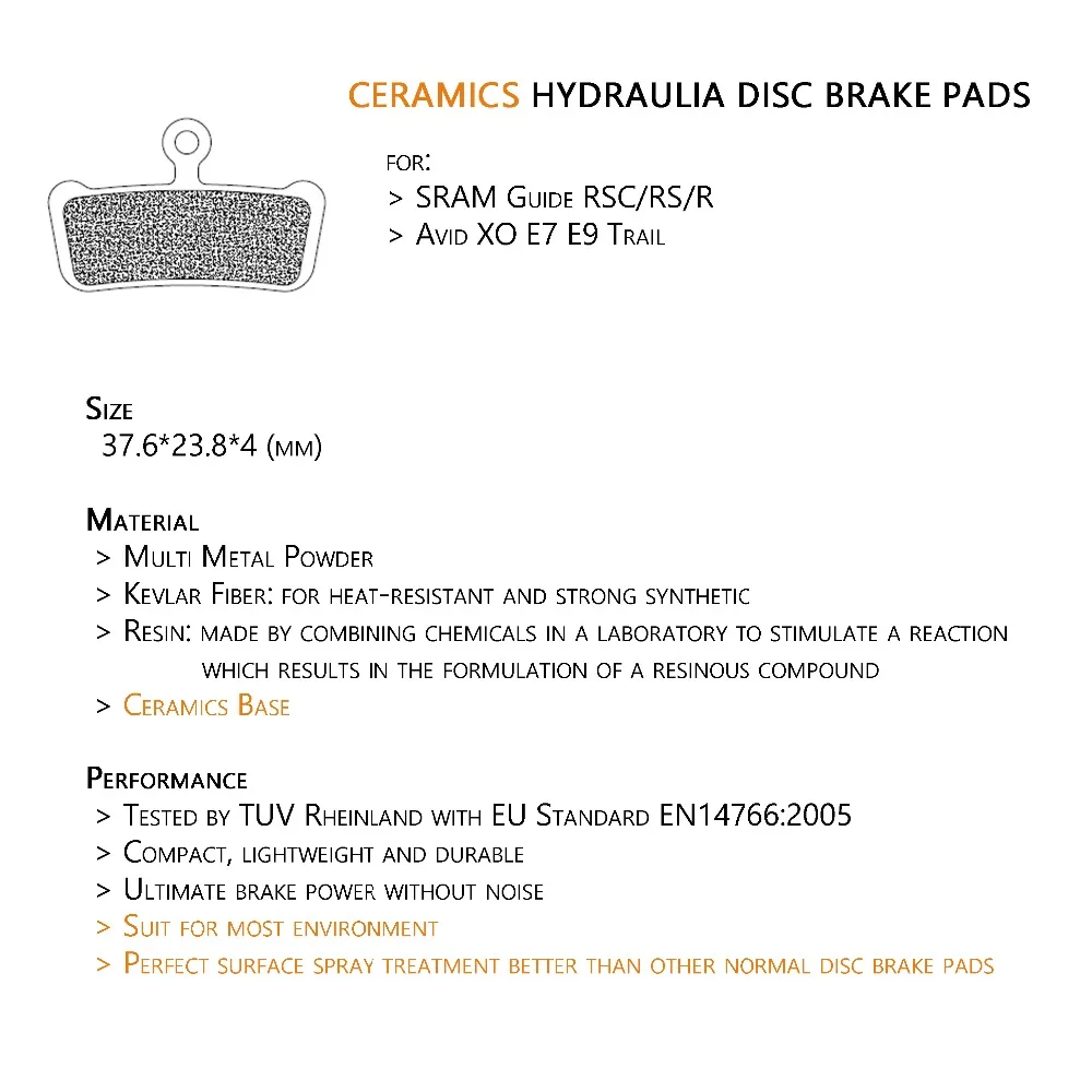 4 пары велосипеда керамика диск Тормозные колодки для SRAM руководство РКК/RS/R Avid XO E7 E9 Trail