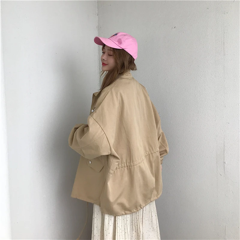 Automne Mode 2018 Plus De Pur La Veste Nouvelle White L0164 Couleur Vintage Debout Col Occasionnel Printemps Taille Femmes Lâche Femelle Harajuku khaki ptpqn05Ar