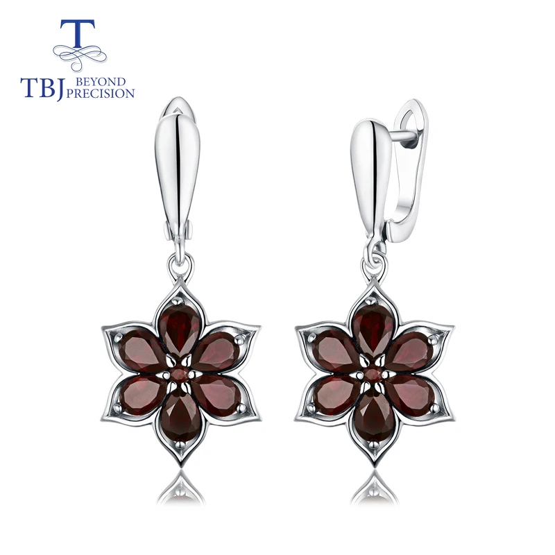 TBJ, натуральный драгоценный камень, Черный гранат, ювелирный набор, серебро 925 пробы, маленькая дизайнерская подвеска в виде цветка, серьги и кольцо, хорошее ювелирное изделие - Цвет камня: earring