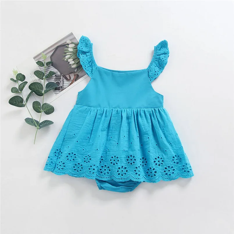 Summer new Toddler Kid Baby Girl Sleeveless Solid Flower Princess Romper Dress Clothing fashion cute design  (1)