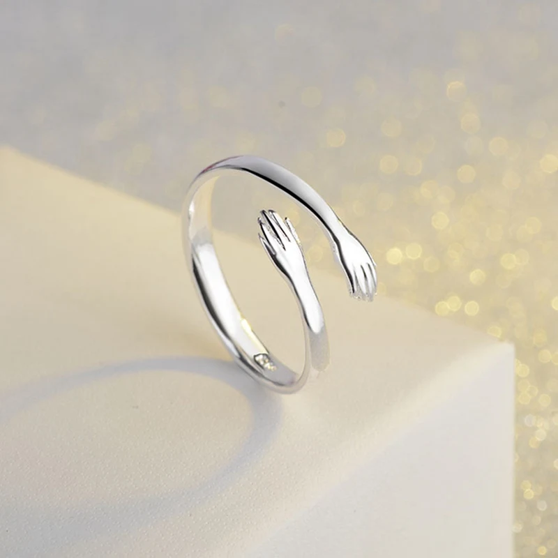 

Fashion Warm Hug Hand Shape Simple Cuff Ring Love Hug Couple Open Ring Ring Commemorative Jewelry