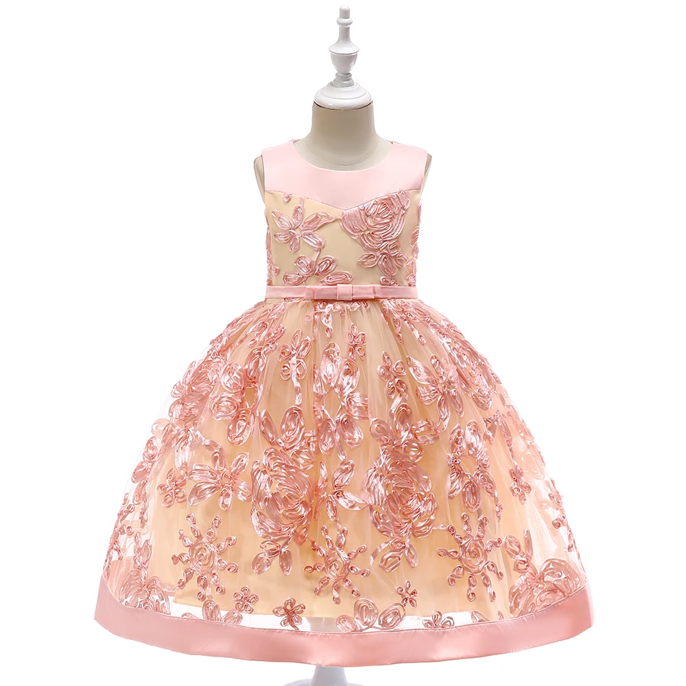 

2019 Spring Flower Girls Dresses Clothes Party Baby Girls Sleeveless Big Bow Princess Wedding Dress Children Party Vestidos